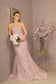 Sequin Bead Lace-up Back Trumpet Dress w/ Mesh Tail-2