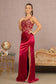 Strapless Sheer Bodice Glitter Satin Mermaid Dress w/ Ruched Back-5