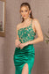 Strapless Sheer Bodice Glitter Satin Mermaid Dress w/ Ruched Back-10
