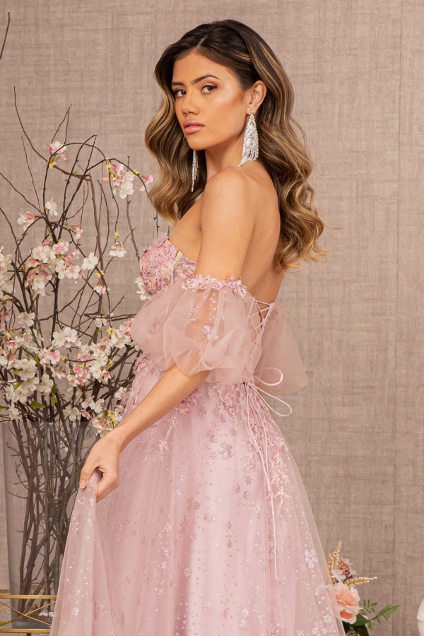 Strapless Sheer Bodice Mesh A-Line Dress w/ Detachable Short Mesh Sleeves-5