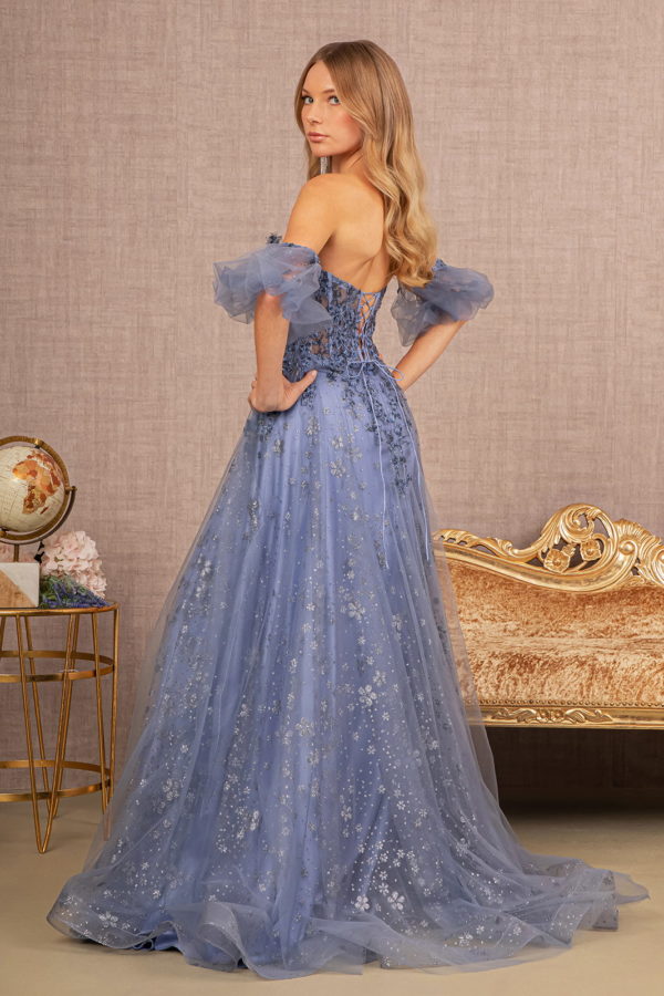 Strapless Sheer Bodice Mesh A-Line Dress w/ Detachable Short Mesh Sleeves-6