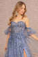 Strapless Sheer Bodice Mesh A-Line Dress w/ Detachable Short Mesh Sleeves-8