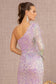 Feather Sequin Asymmetric Long Sleeve Mesh Mermaid Dress-8