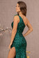 Sheer Bodice Sequin Mesh Mermaid Dress w/ Feather on Shoulder-7