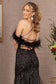 Sheer Bodice Sequin Glitter Trumpet Dress w/ Feather on Straps-5
