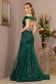 Sheer Bodice Sequin Glitter Trumpet Dress w/ Feather on Straps-6