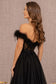 Embroidery Sheer Front Mesh A-line Dress w/ Feather Embellishment-5