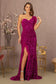Asymmetric Sleeveless Feather Sequin Velvet Mermaid Dress-3