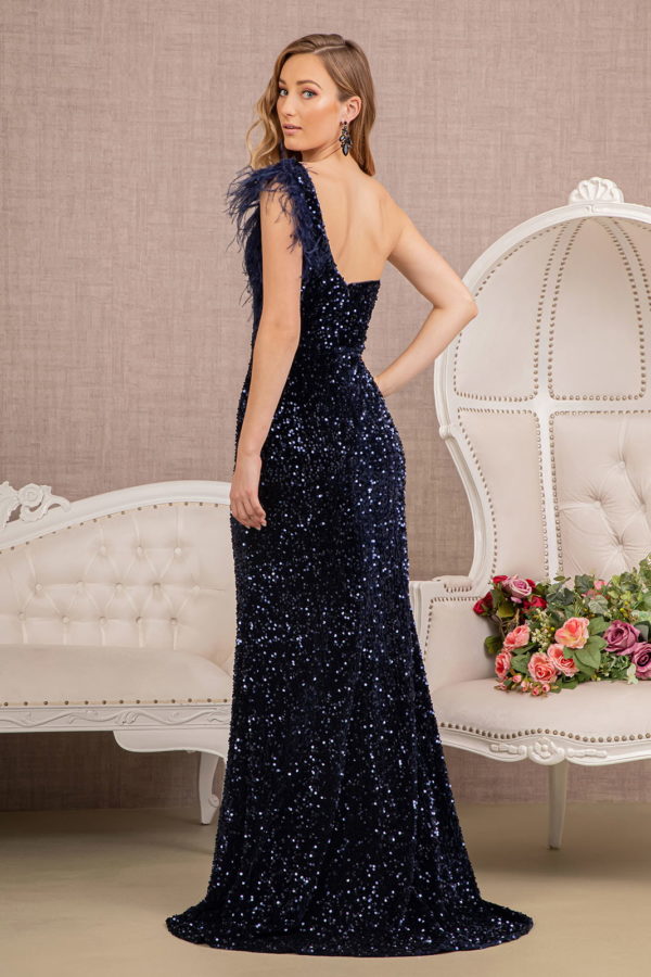 Asymmetric Sleeveless Feather Sequin Velvet Mermaid Dress-6