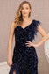 Asymmetric Sleeveless Feather Sequin Velvet Mermaid Dress-7