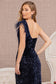 Asymmetric Sleeveless Feather Sequin Velvet Mermaid Dress-8