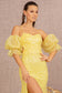 Jewel Sweetheart Mesh Mermaid w/ Detachable Short Puff Sleeves Long Prom Dress GLGL3155-2
