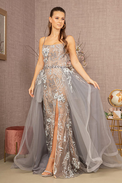 Embroidery Jewel Mermaid w/ Detachable Waist Long Mesh Layer Long Prom Dress GLGL3158-5