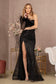 Ruched Bodice Mesh Mermaid w/ One Long Mesh Sleeve Long Prom Dress GLGL3160-12