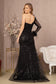 Ruched Bodice Mesh Mermaid w/ One Long Mesh Sleeve Long Prom Dress GLGL3160-1