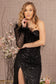 Ruched Bodice Mesh Mermaid w/ One Long Mesh Sleeve Long Prom Dress GLGL3160-2