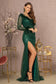 Ruched Bodice Mesh Mermaid w/ One Long Mesh Sleeve Long Prom Dress GLGL3160-6