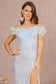 Sequin Off Shoulder Mesh Mermaid Dress w/ Feather on Neckline-4