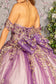 Flower Applique Bead Off Shoulder Ball Gown w/ Detachable Ribbon-6