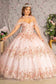 Glitter 3-D Flower Applique Mesh Quinceanera Gown w/ Long Mesh Cape-4