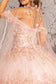 Glitter 3-D Flower Applique Mesh Quinceanera Gown w/ Long Mesh Cape-5