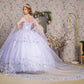 Glitter 3-D Flower Applique Mesh Quinceanera Gown w/ Long Mesh Cape-8