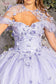 Glitter 3-D Flower Applique Mesh Quinceanera Gown w/ Long Mesh Cape-9