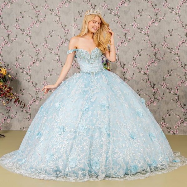 3-D Butterfly Applique Jewel Sequin Quinceanera Ball Gown-5