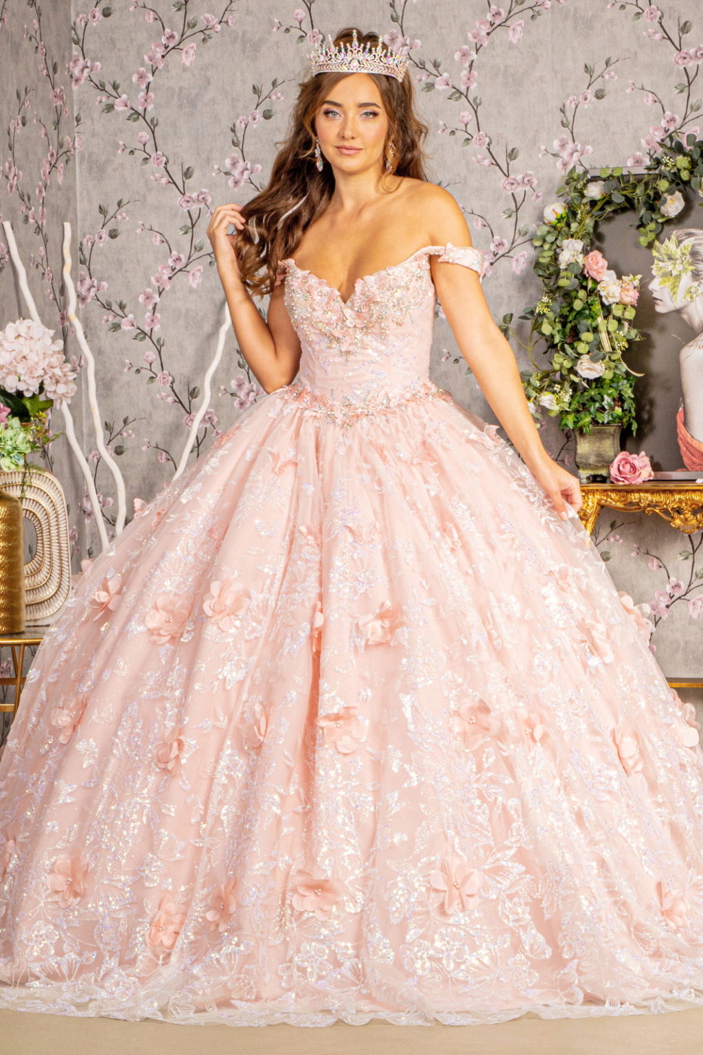 3-D Butterfly Applique Jewel Sequin Quinceanera Ball Gown-1