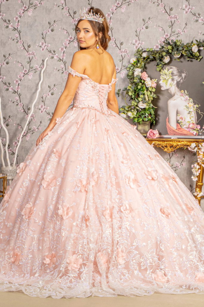 3-D Butterfly Applique Jewel Sequin Quinceanera Ball Gown-2