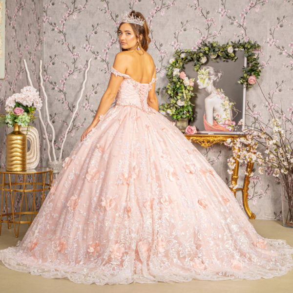 3-D Butterfly Applique Jewel Sequin Quinceanera Ball Gown-3