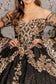 Gold Sequin Off Shoulder Mesh Ball Gown w/ Detachable Long Sleeves-5