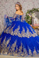 Gold Sequin Off Shoulder Mesh Ball Gown w/ Detachable Long Sleeves-1