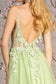 3-D Flower Glitter Sheer Bodice Mesh A-line Long Dress w/ Side Slit-3