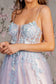 3-D Butterfly Sheer Bodice Cut-out Back Mesh A-line Long Dress-2
