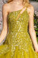 Asymmetric Sequin Sheer Cut-out Front Mesh A-line Long Dress-3