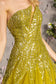 Asymmetric Sequin Sheer Cut-out Front Mesh A-line Long Dress-5