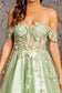 3-D Butterfly Bead Sheer Bodice Mesh A-line Long Dress-5