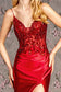 Embroidery Sheer Bodice V-back Satin Mermaid Long Dress-5