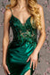 Embroidery Sheer Bodice V-back Satin Mermaid Long Dress-7
