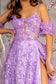 3D Flower Puff Sleeves Mesh A-line w/ Detachable Waist Drape Long Prom Dress GLGL3358-5