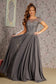 Bead Embroidery Sheer Neckline Chiffon A-line Long Dress-4