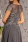 Bead Embroidery Sheer Neckline Chiffon A-line Long Dress-7