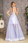 3-D Flower Sheer Bodice V-back Mesh A-line Long Dress-1