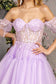 3-D Heart Applique Bead Layered Skirt Mesh A-line Long Dress-8