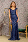 3-D Flower Glitter Sheer Neckline Mesh Mermaid Long Dress-6