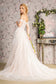 Floral Embroidery Sheer Bodice Off Shoulder Mesh A-line Wedding Gown-1