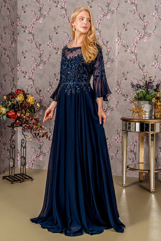 Floral Embroidery Bead Chiffon A-line Long Mother Of The Bride Dress GLGL3434-0