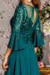 Floral Embroidery Bead Chiffon A-line Long Dress w/ Waist Band-7