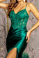 Embroidery Sequin Ruched Side Satin Mermaid Long Dress-5